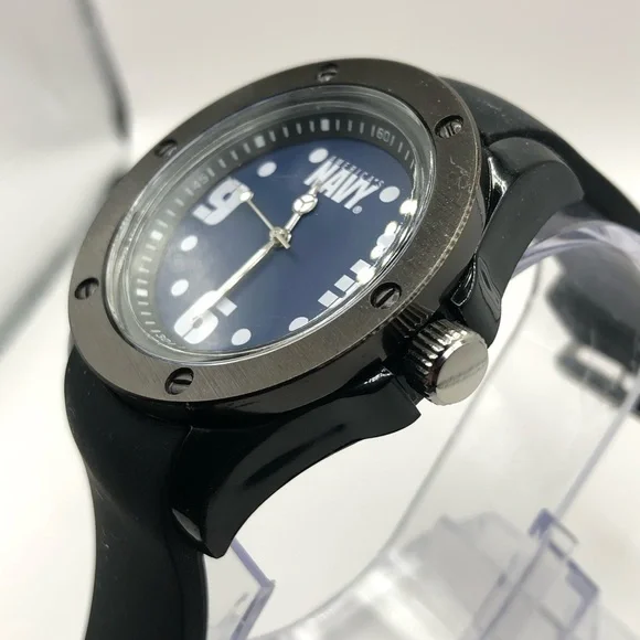 America’s Navy Men's Watch Black Band Navy Blue Face New Battery Clean - Picture 4 of 9